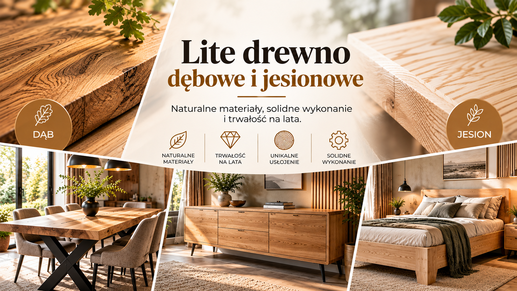 Naturalne drewno dębowe i jesionowe - Litemeble